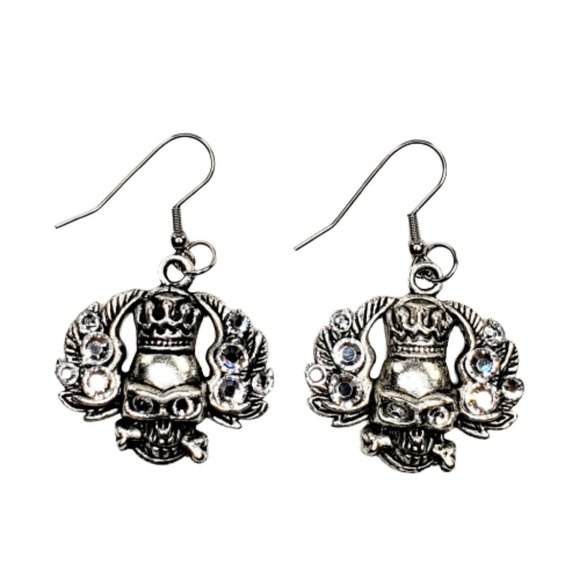 Skull with Wings Dangle Earring with Swarovski Crystals. New!!! - Picture 2 of 4